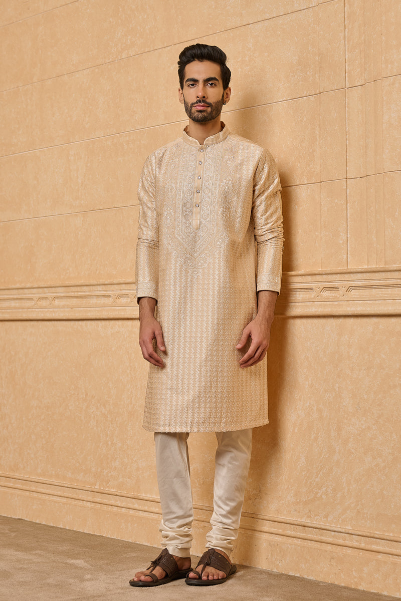 Beige All Over Embroidered Kurta Set