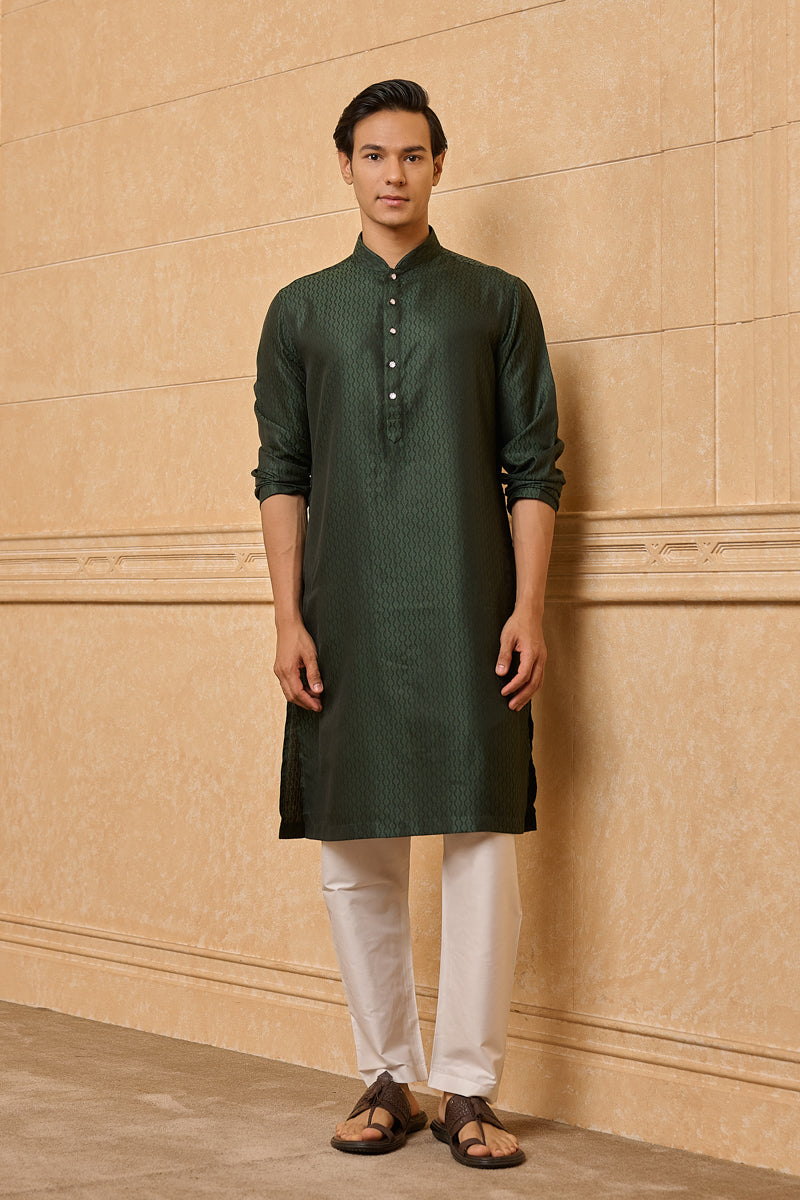 Dark Green Classic Jacquard Kurta Set