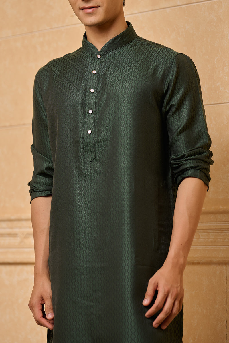 Dark Green Classic Jacquard Kurta Set