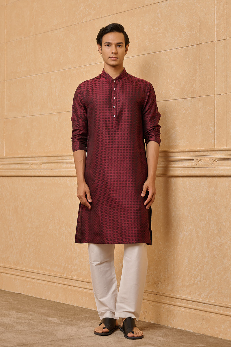 Wine Classic Jacquard Kurta Set