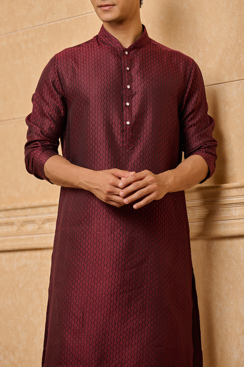 Wine Classic Jacquard Kurta Set