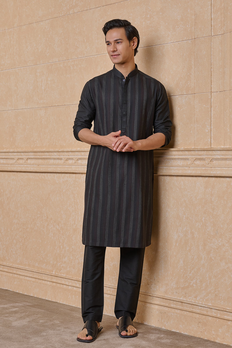 Black Classic Textured Kurta Set