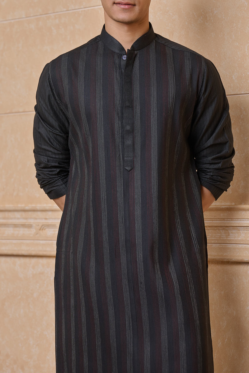 Black Classic Textured Kurta Set