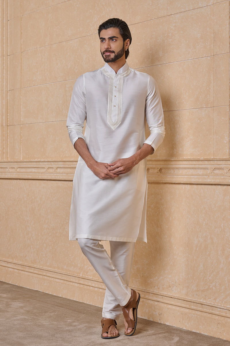 White Embroidered Collar Kurta Set