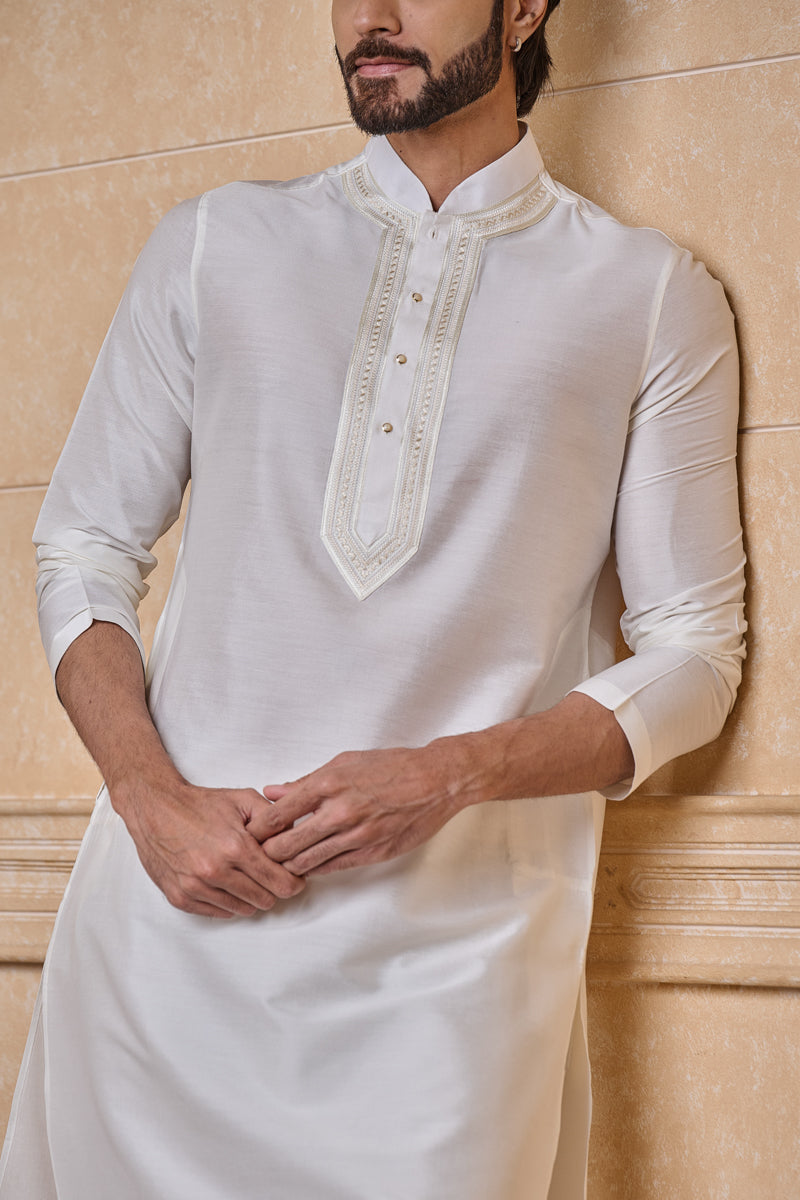 White Embroidered Collar Kurta Set