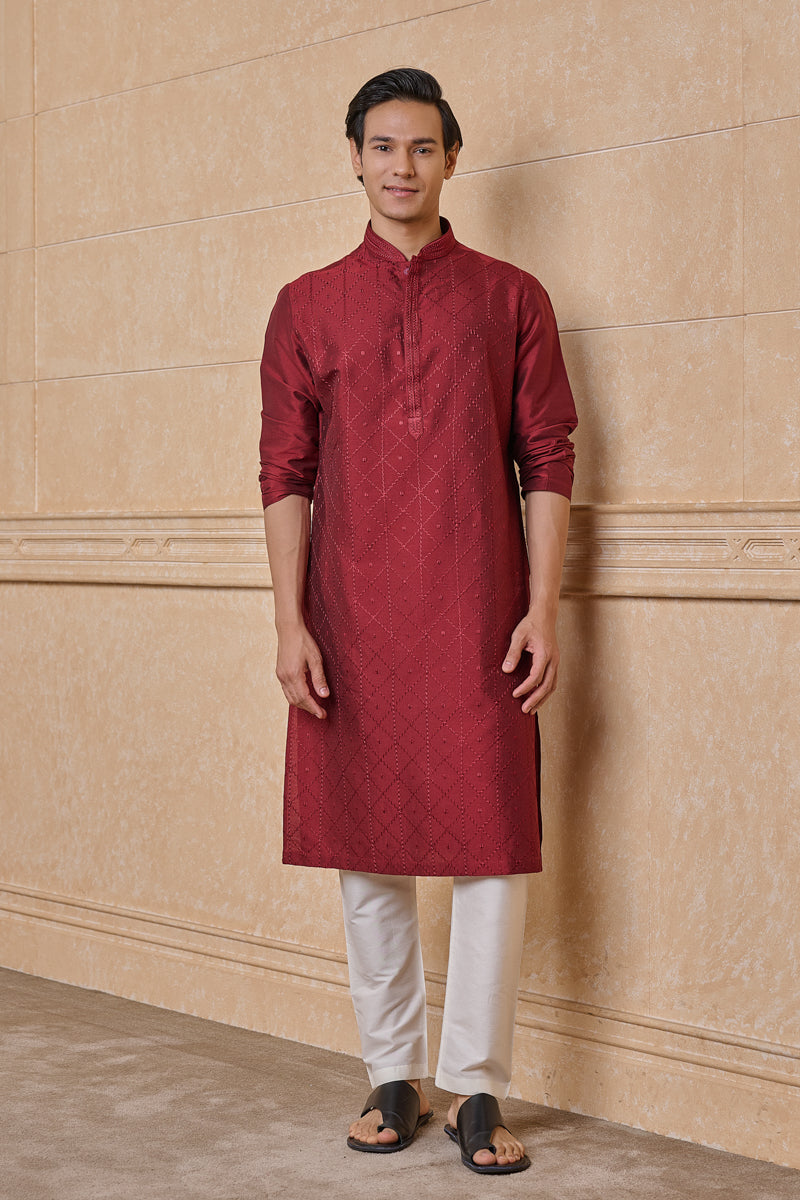 Maroon All Over Geometrical Kurta Set