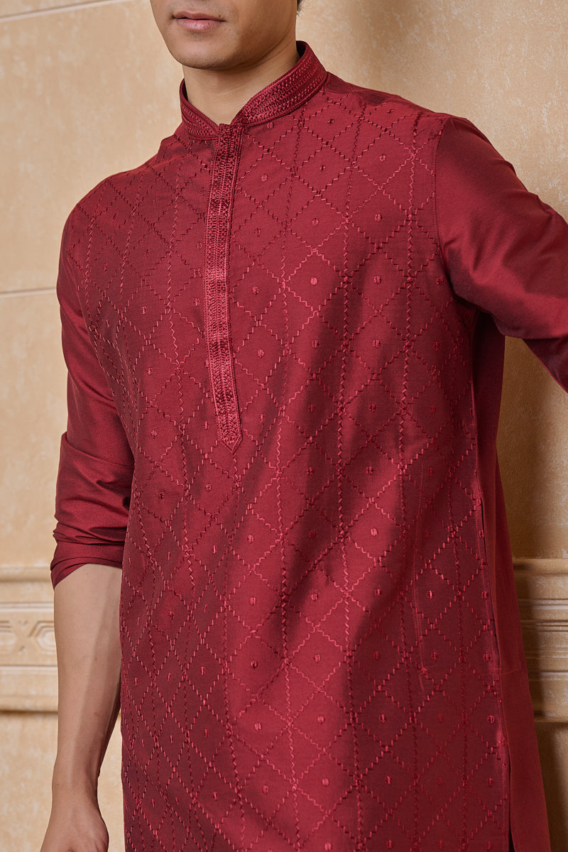 Maroon All Over Geometrical Kurta Set