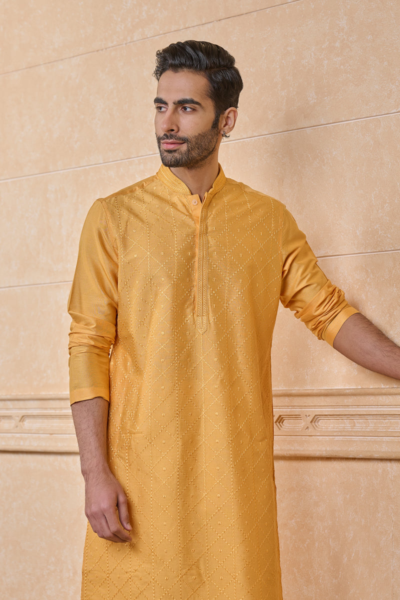 Yellow Ochre All Over Geometrical Kurta Set