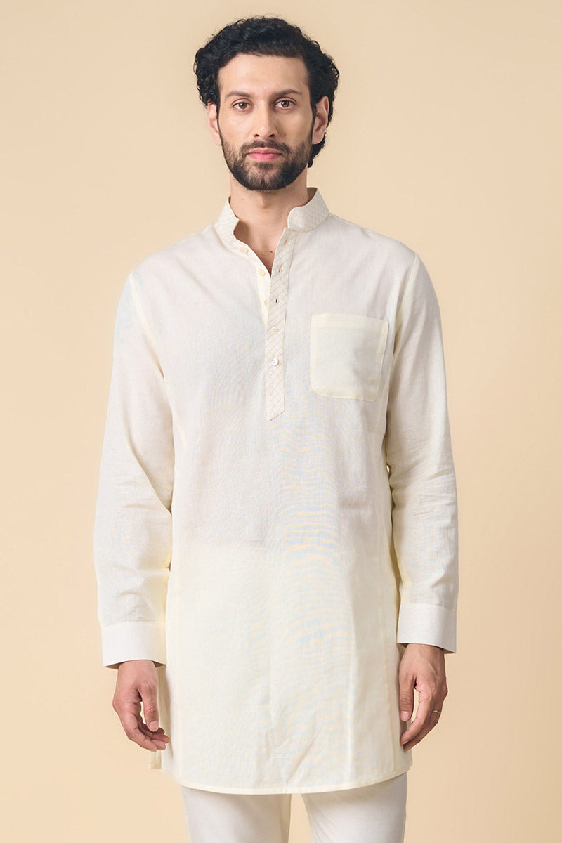 Ivory Single Kurta With Textured Collar