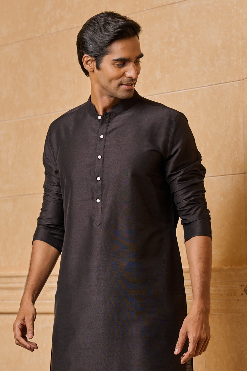 Black Zero Point Collar Single Kurta
