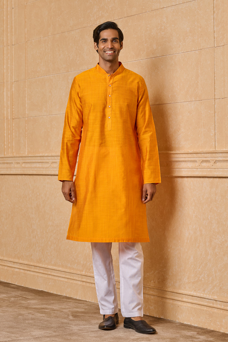 Yellow Ochre Zero Point Collar Single Kurta