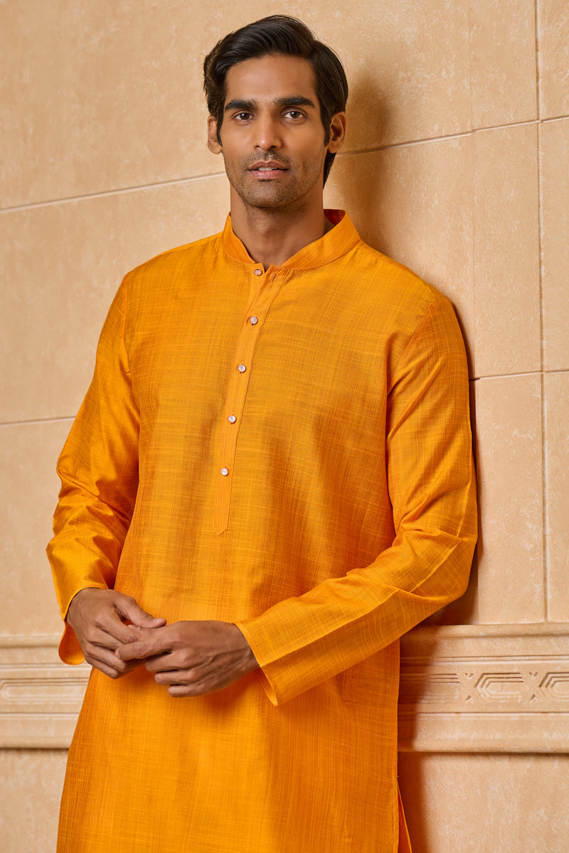 Yellow Ochre Zero Point Collar Single Kurta