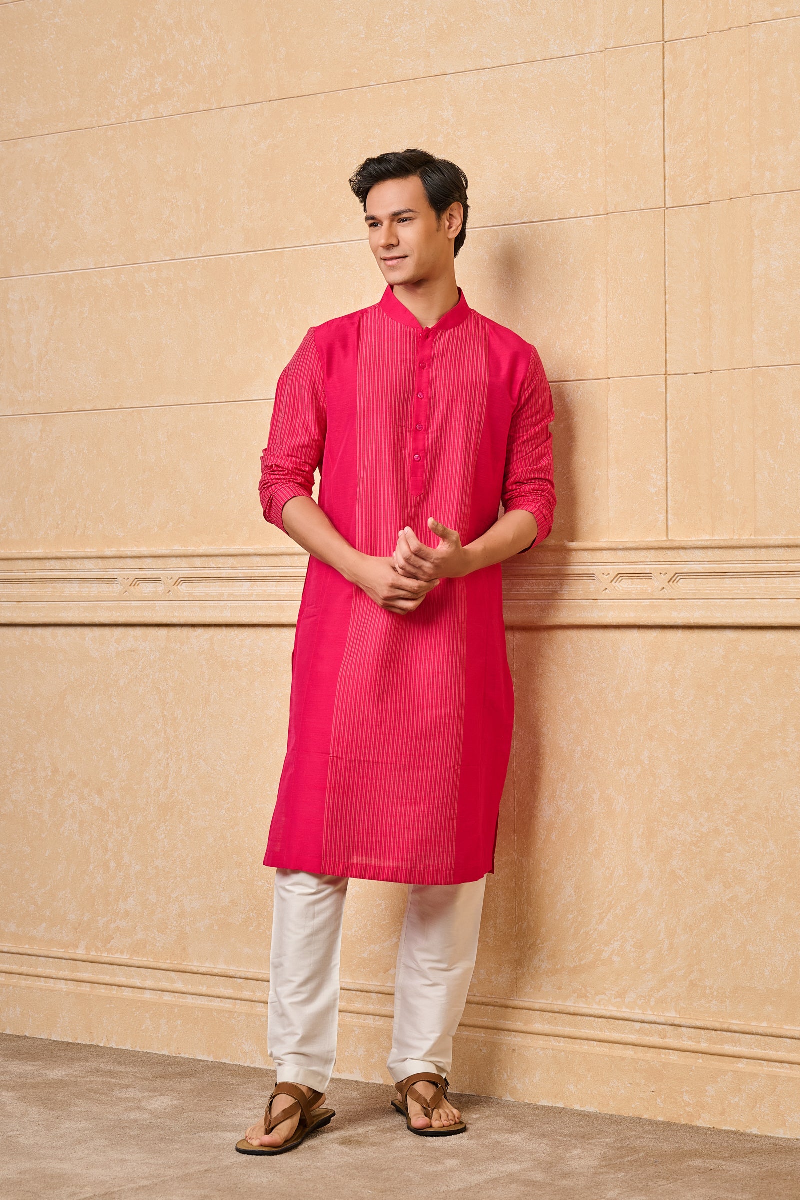 Magenta Zero Point Collar Kurta
