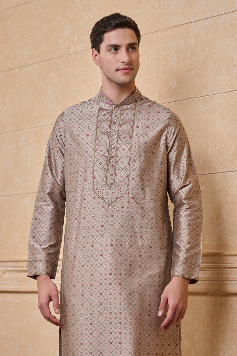 Beige All Over Geometrical Print Single Kurta