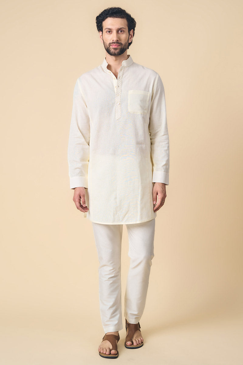 Ivory Kurta With Textured Collar