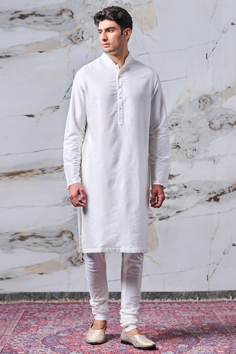White Single Kurta With Zero Point Collar