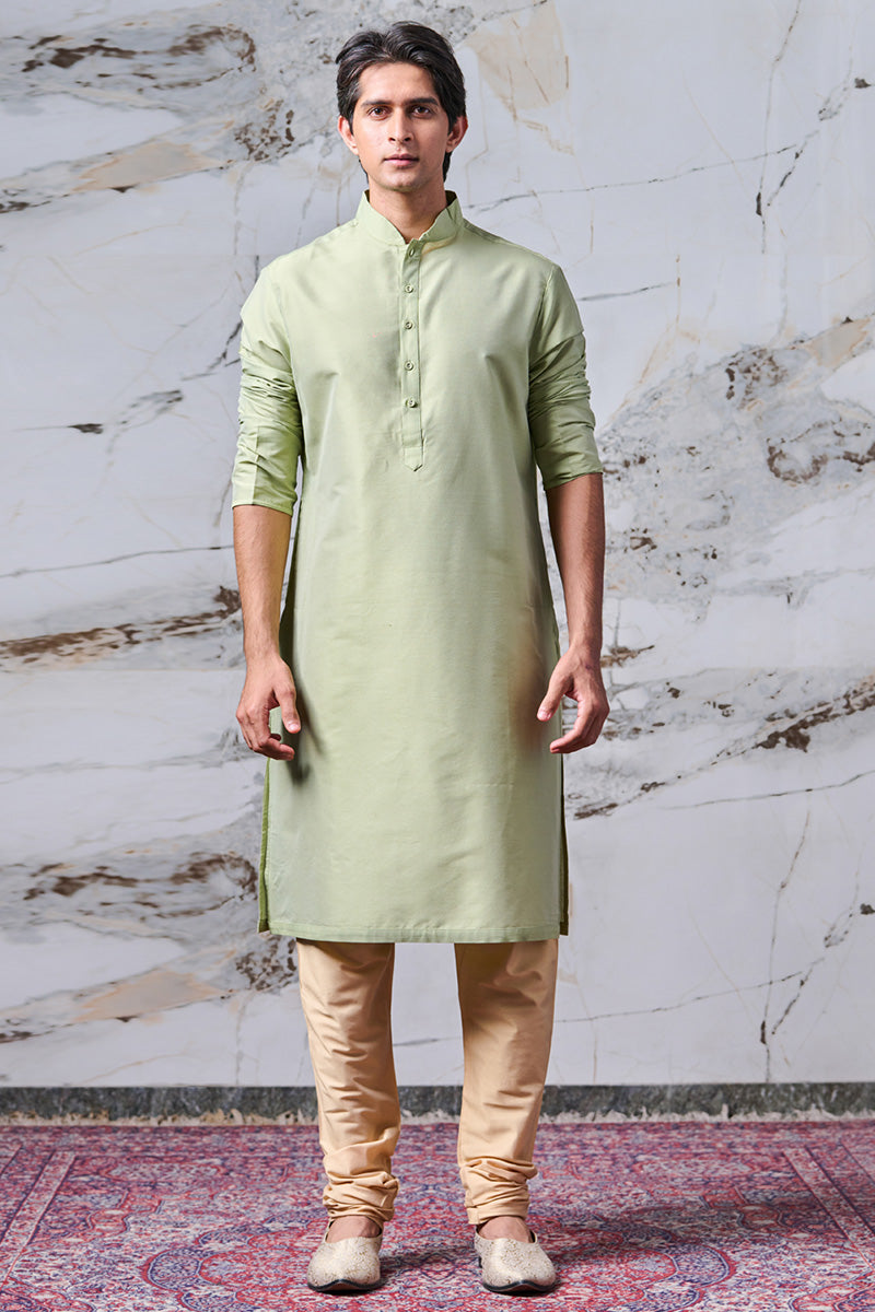 Light Green Single Kurta With Zero Point Collar