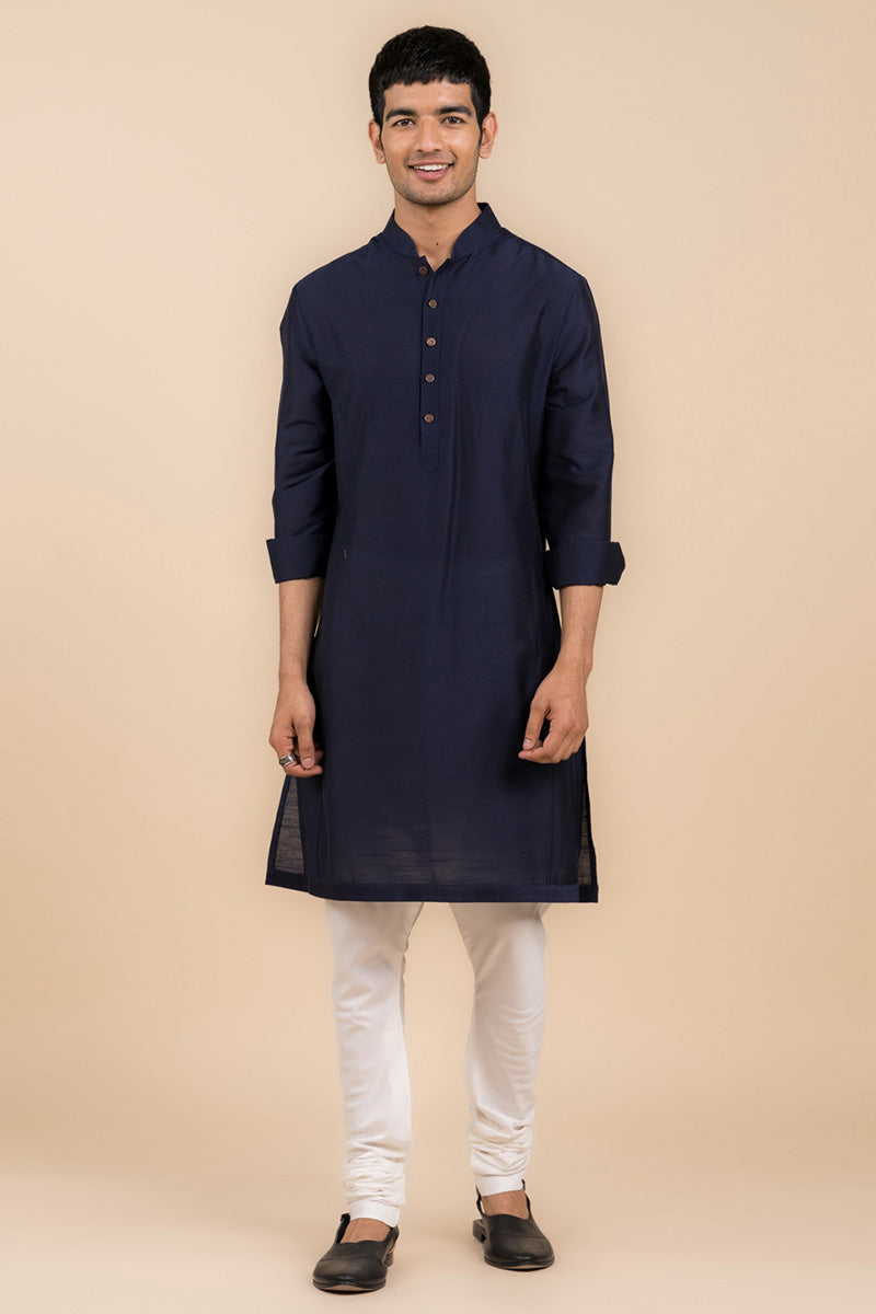 Navy Kurta with Tasva Button Detailing
