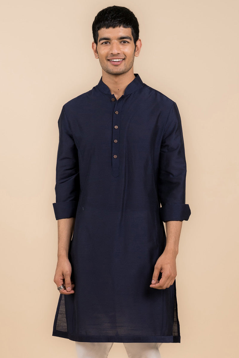 Navy Kurta with Tasva Button Detailing