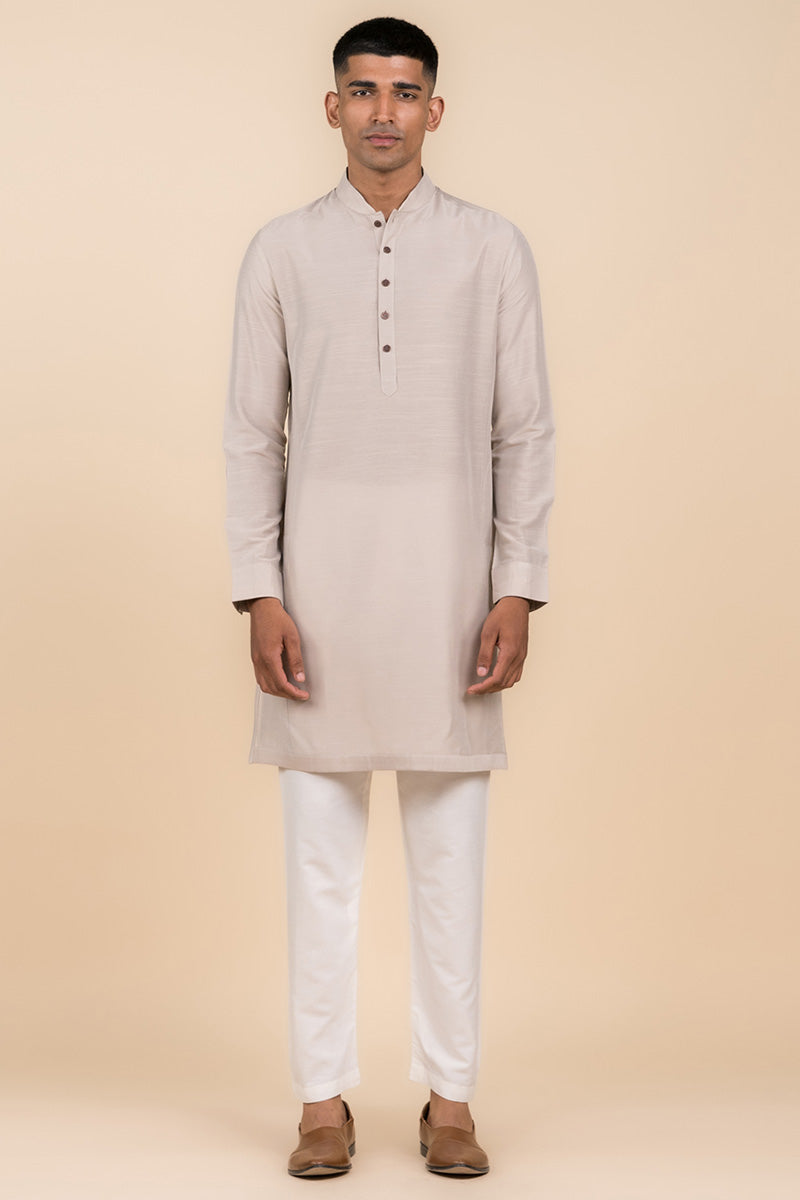 Light Grey Kurta with Tasva Button Detailing