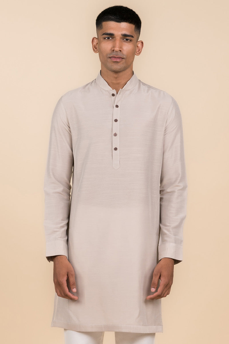 Light Grey Kurta with Tasva Button Detailing