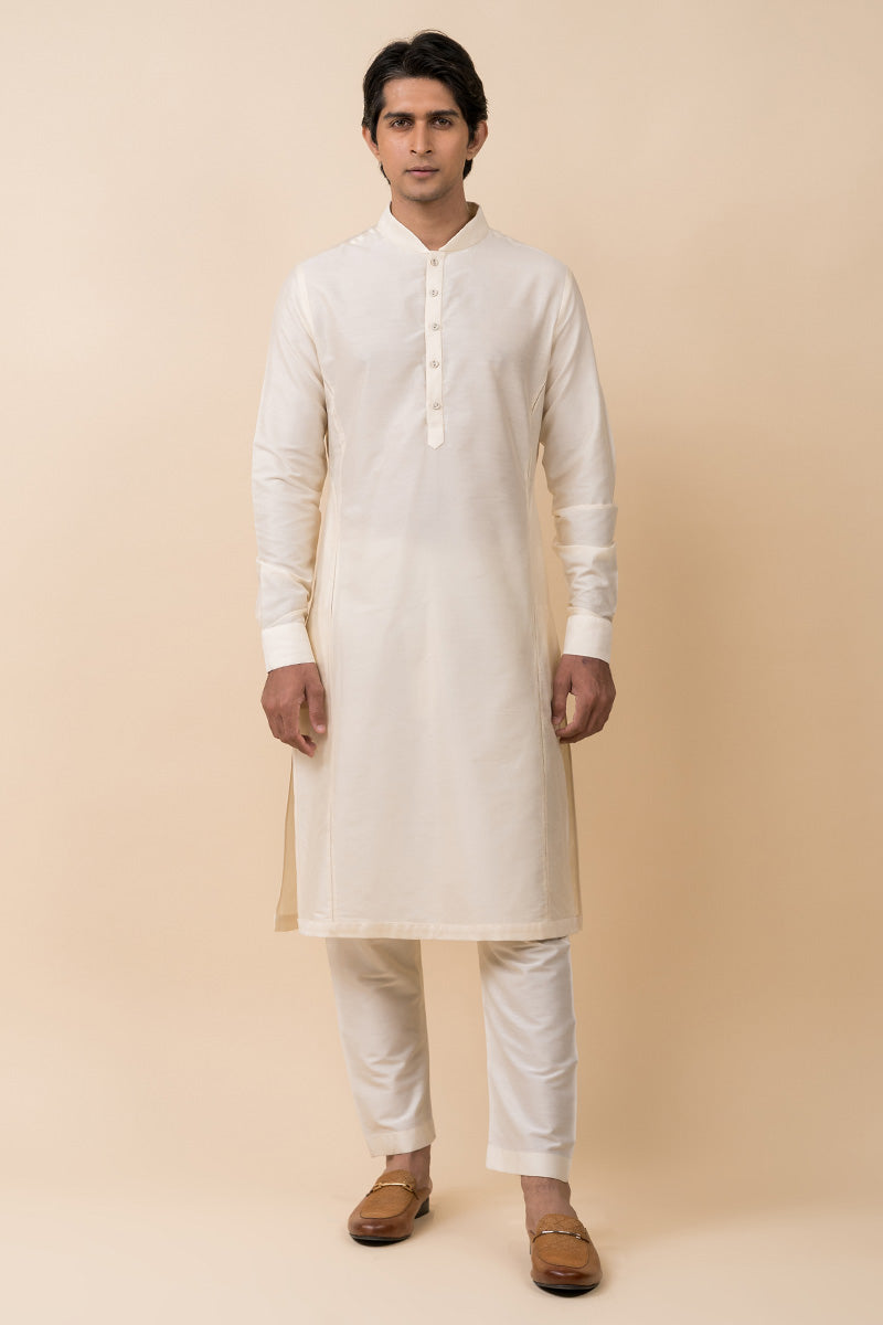 Ivory Zero Point Collar Kurta In Jaali Details
