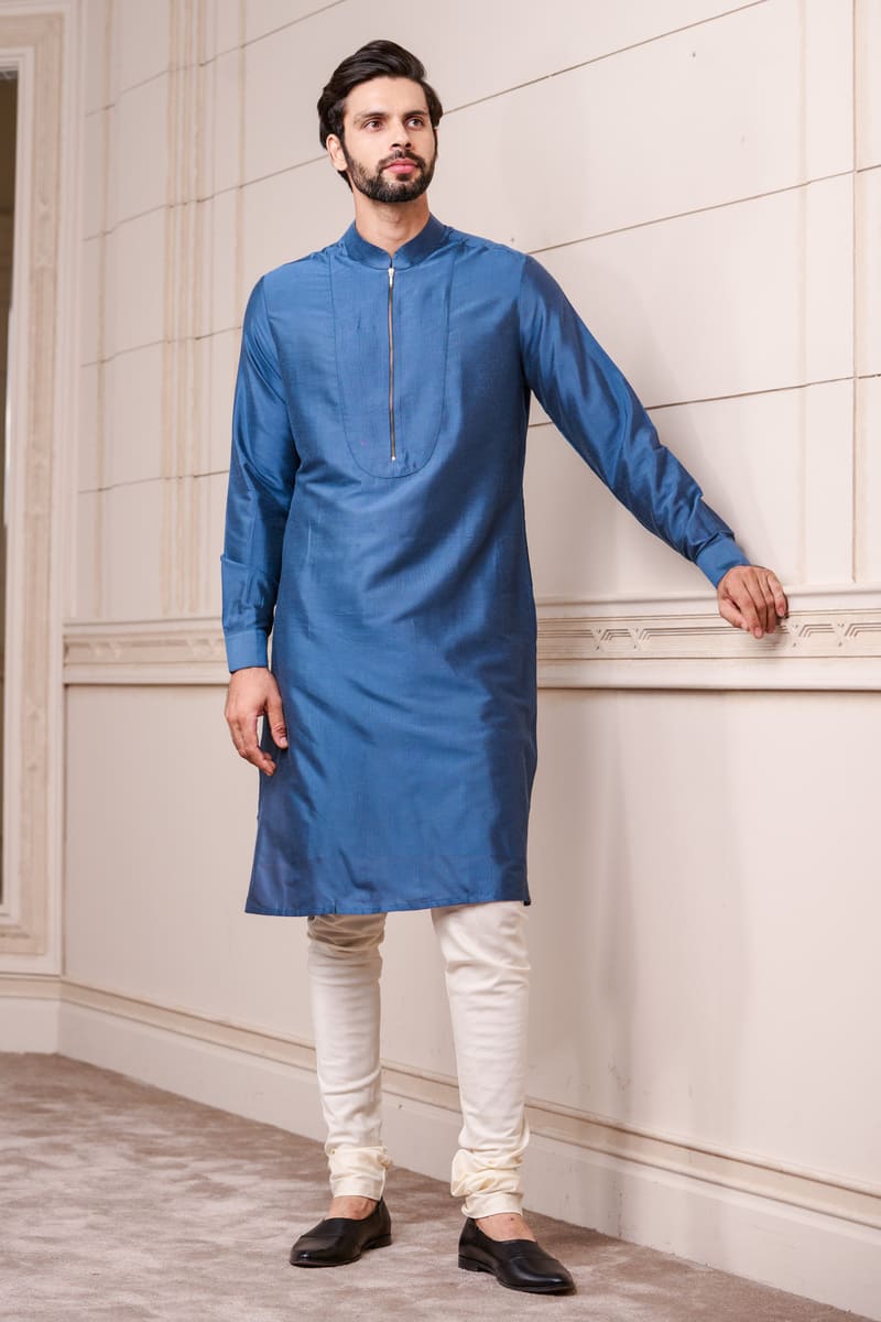 Medium Blue Kurta With Zipper Placket
