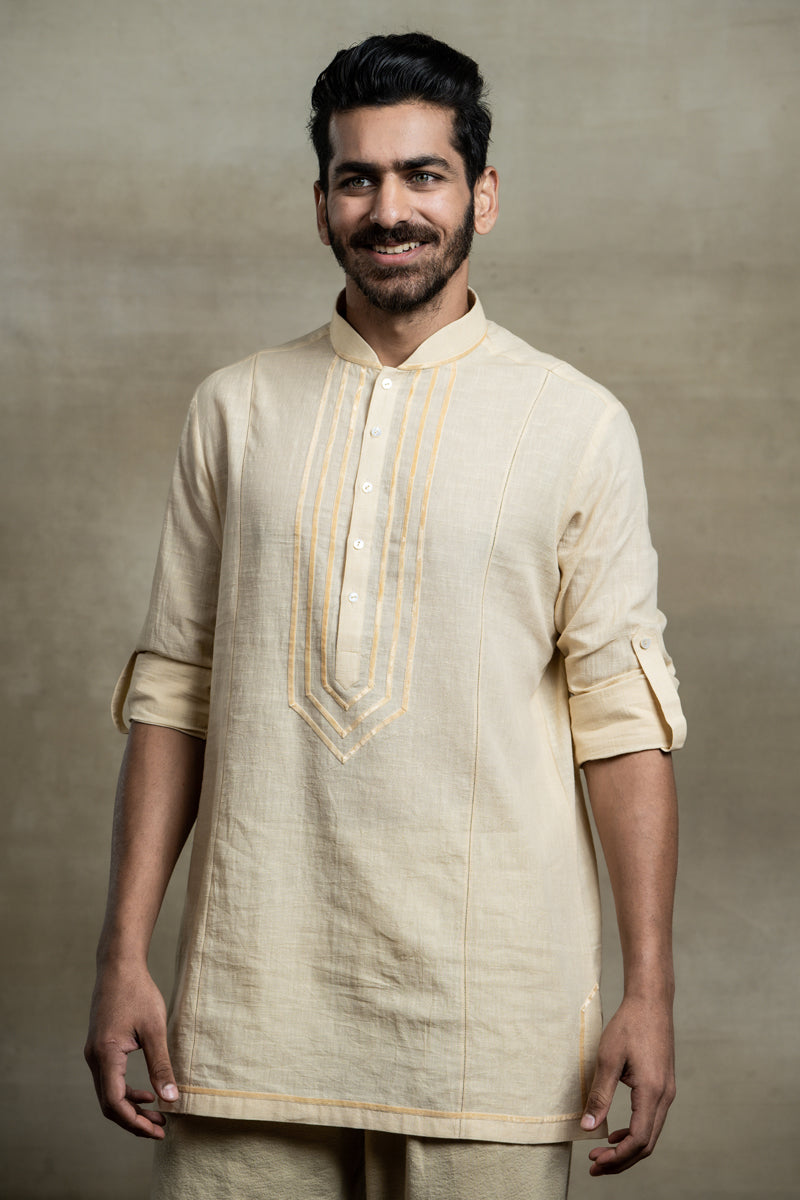 Peach Kurta With Velvet Tape Detailing