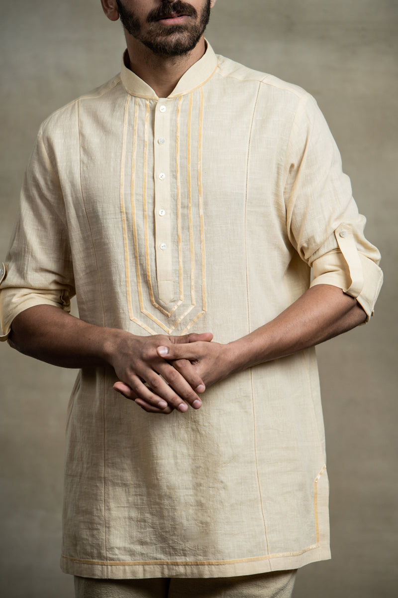 Peach Kurta With Velvet Tape Detailing