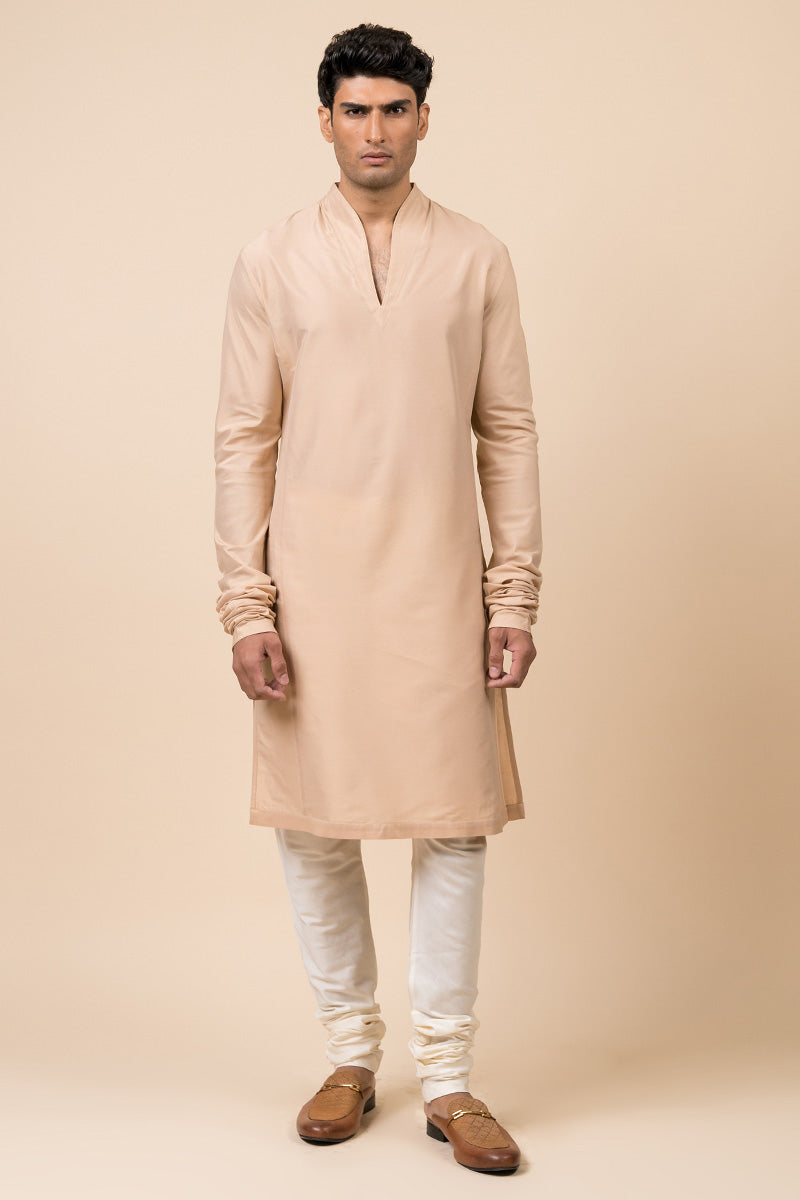 Beige Kurta With Churidar Sleeves