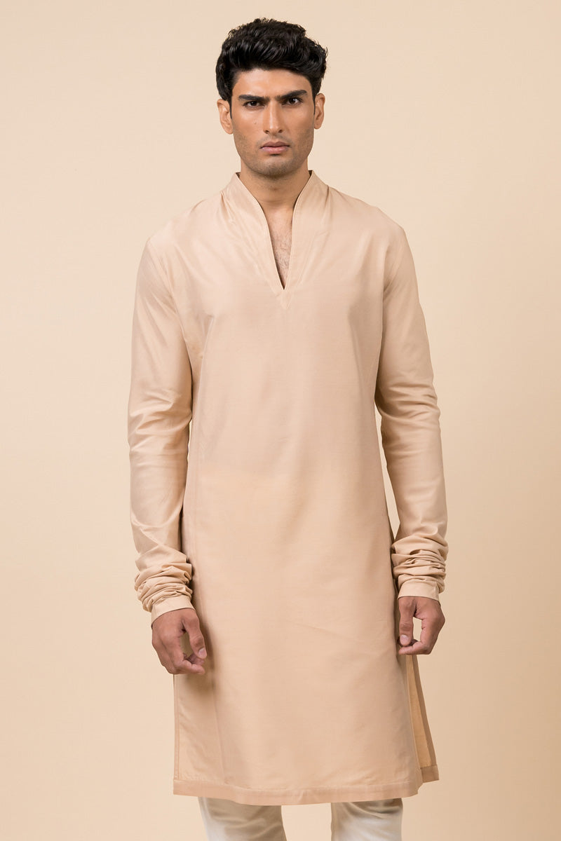 Beige Kurta With Churidar Sleeves