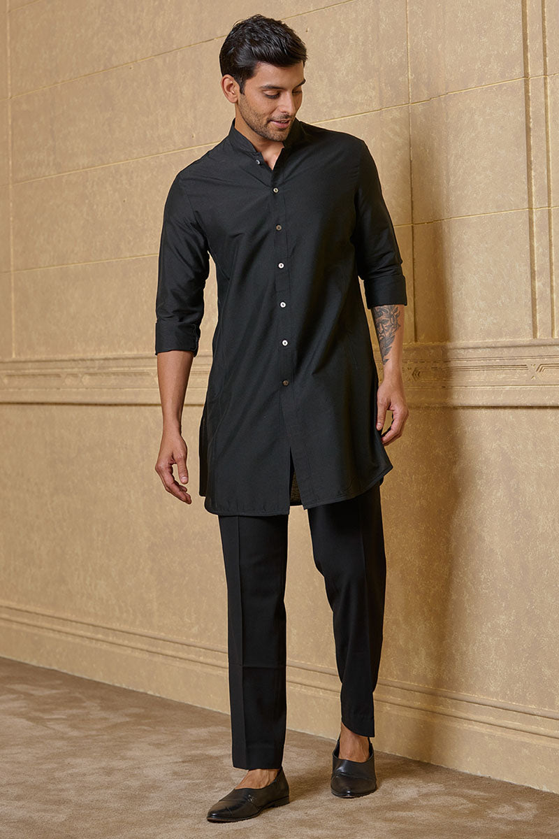 Black Front Open Kurta