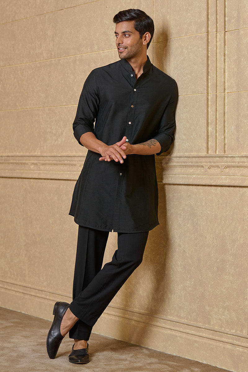 Black Front Open Kurta