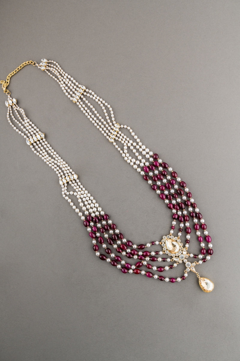 Maroon Six Layered Long Bead Mala