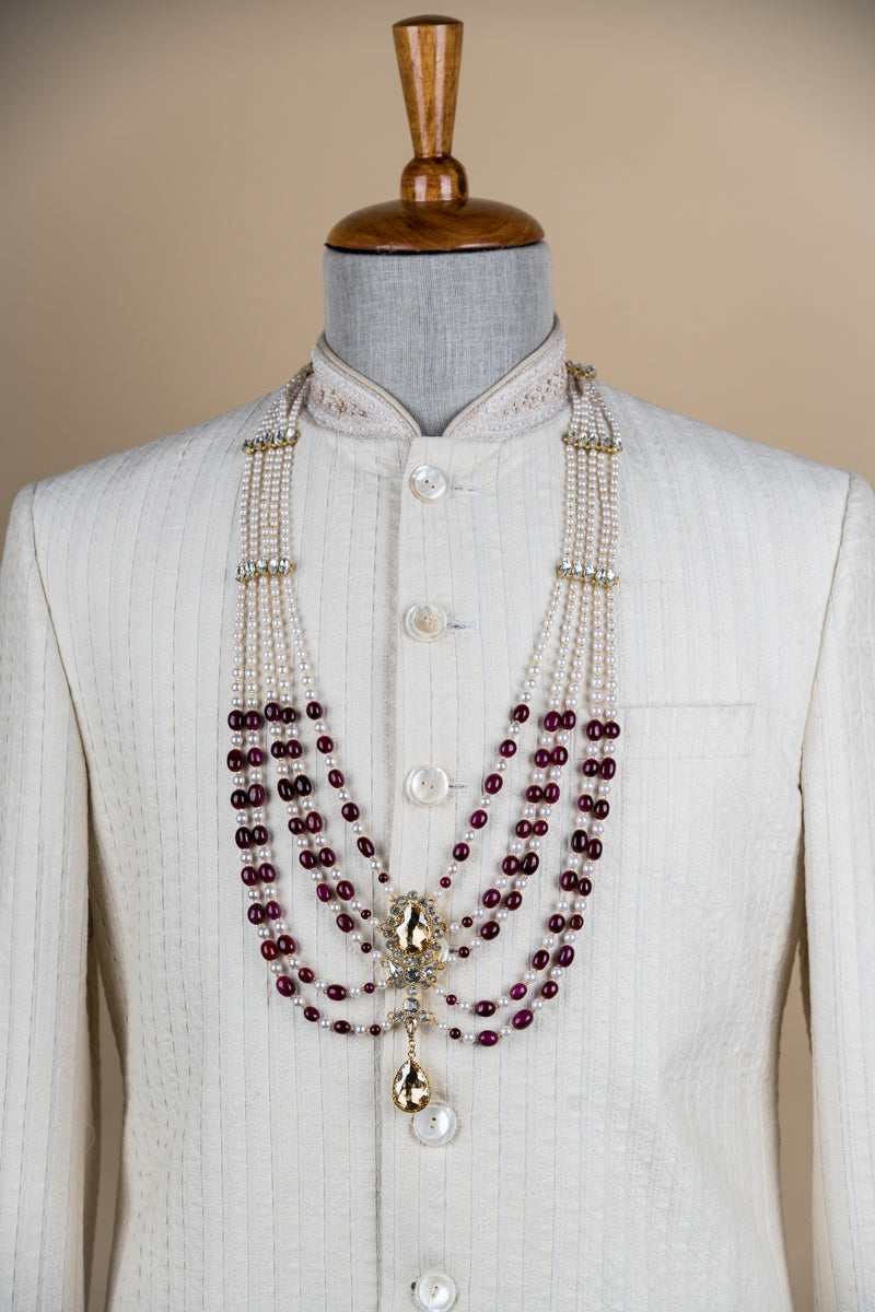 Maroon Six Layered Long Bead Mala