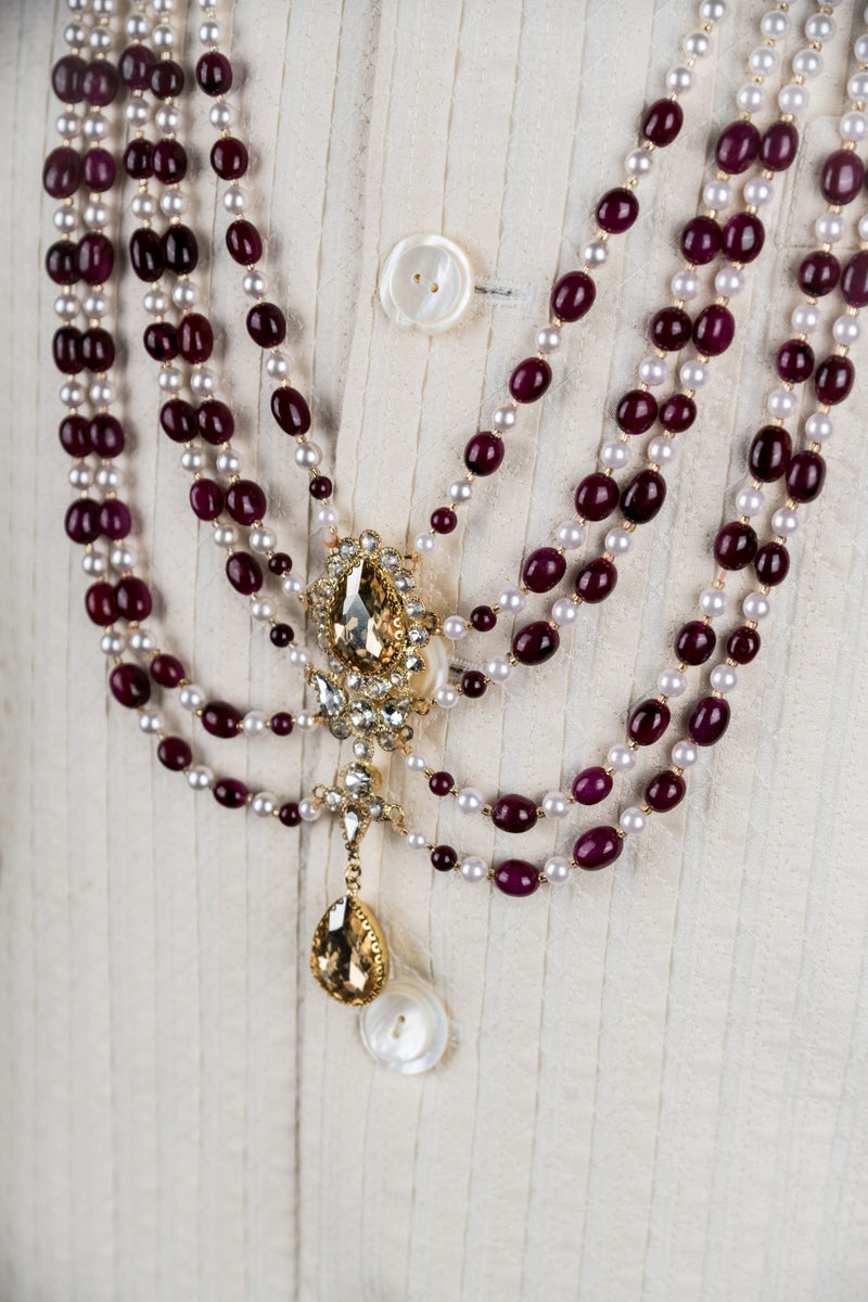 Maroon Six Layered Long Bead Mala