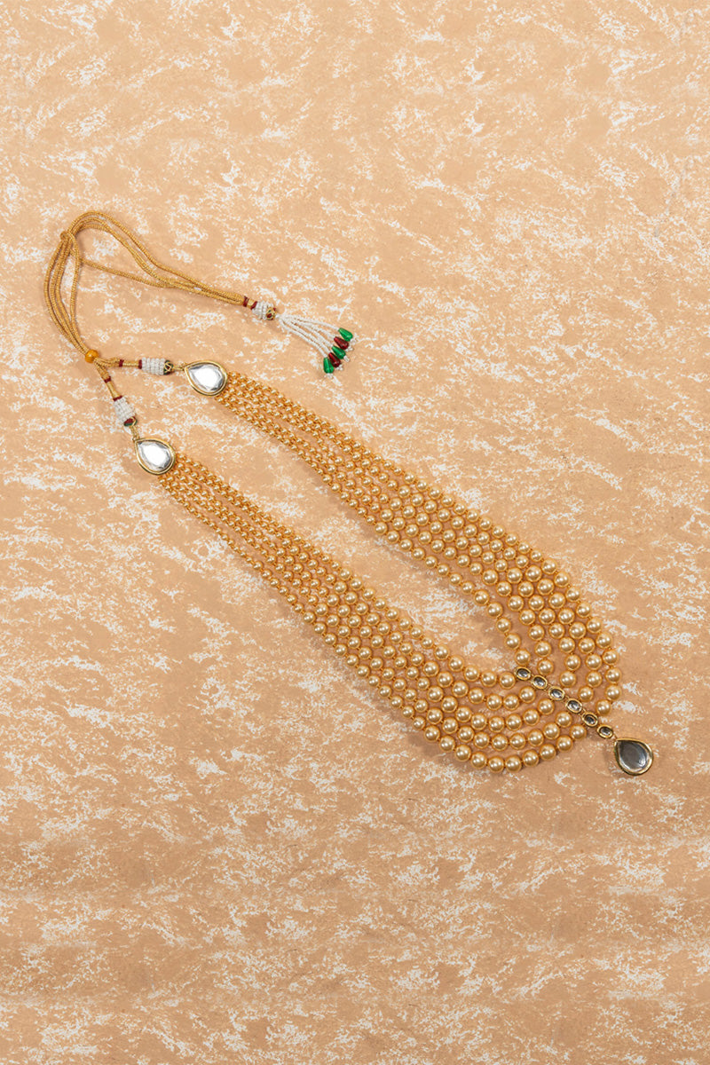Gold Five Layered Mala With Stone Drop