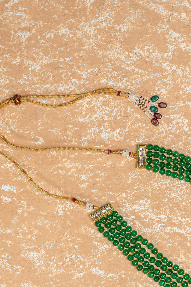 Dark Green Four Layered Mala With Stone Detailing