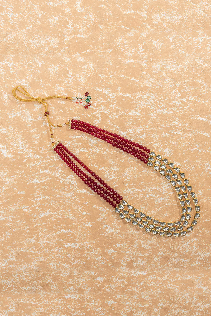 Maroon Three Layered Kundan And Stone Mala