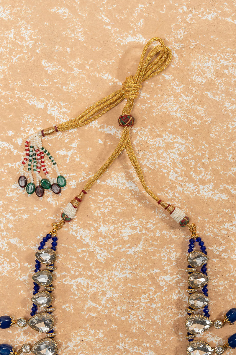 Transparent Kundan Mala With Medium Blue Drops