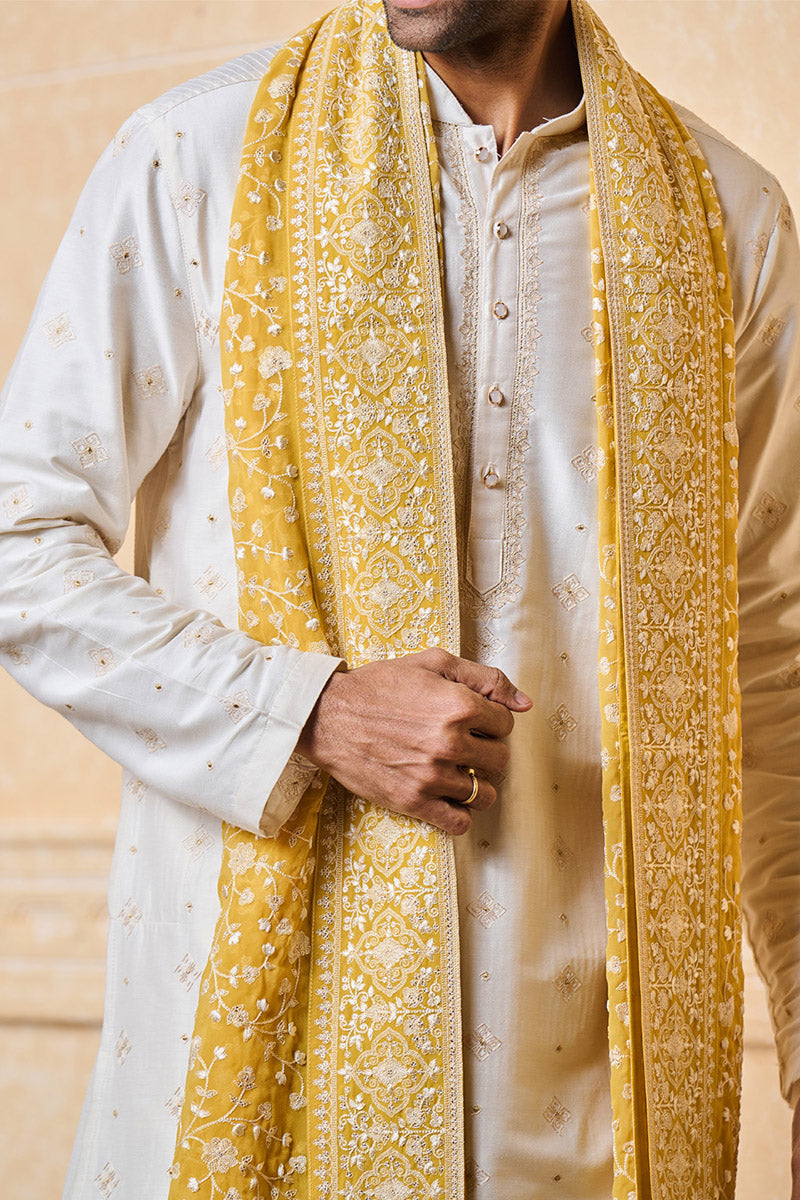 Yellow Ochre All Over Embroidered Shawl