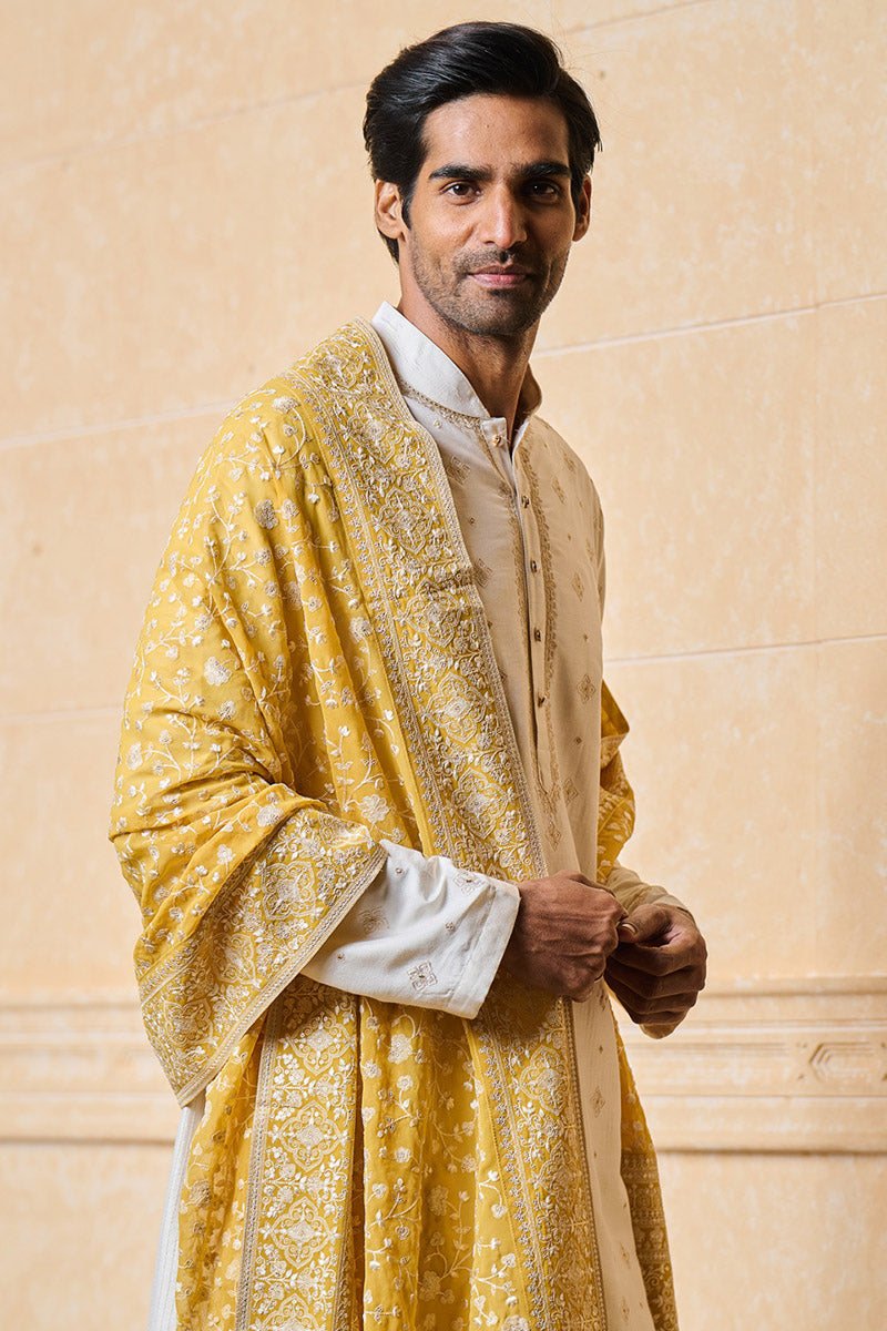 Yellow Ochre All Over Embroidered Shawl
