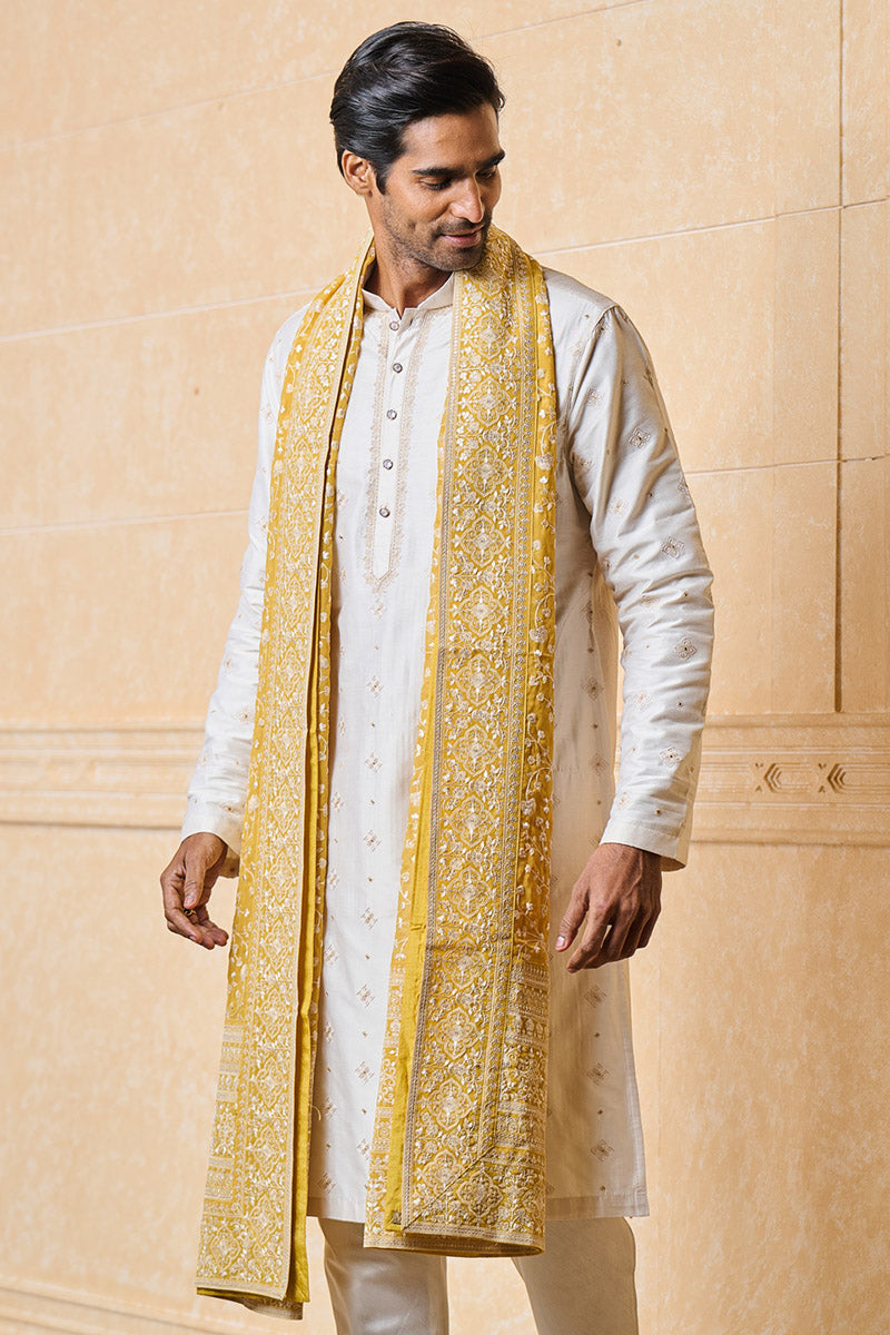 Yellow Ochre All Over Embroidered Shawl