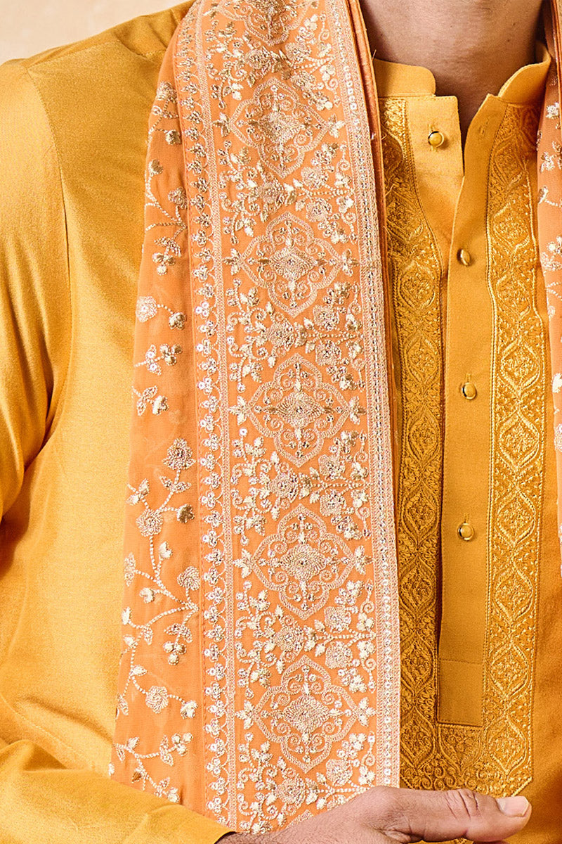 Orange All Over Embroidered Shawl