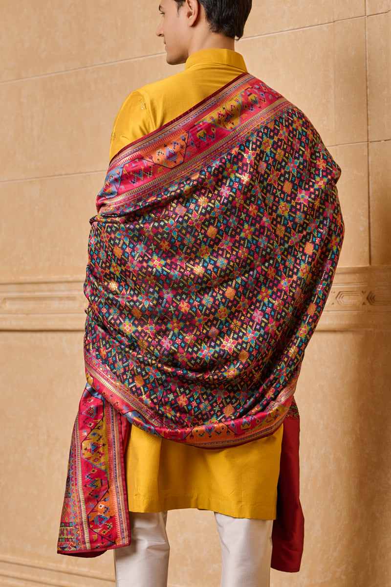 Multicoloured Woven Shawl With Satin Finishing