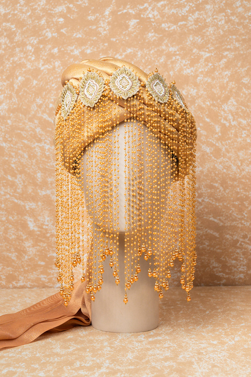 Gold Embroidered Sehra With Drops