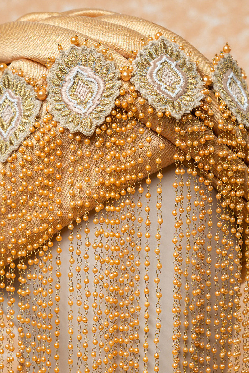 Gold Embroidered Sehra With Drops