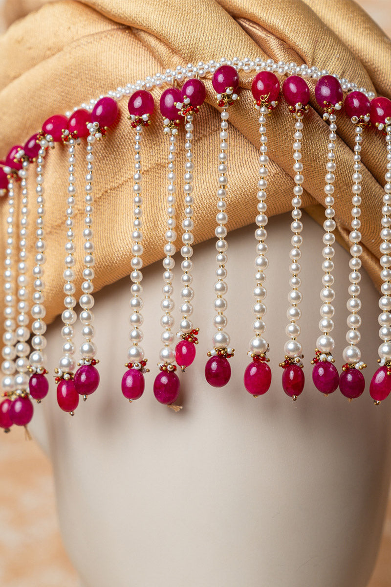 Maroon Sehra With Glass Drops