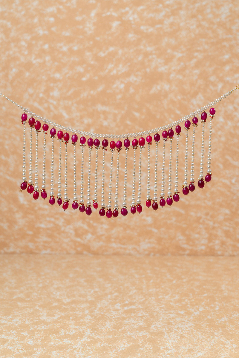 Maroon Sehra With Glass Drops