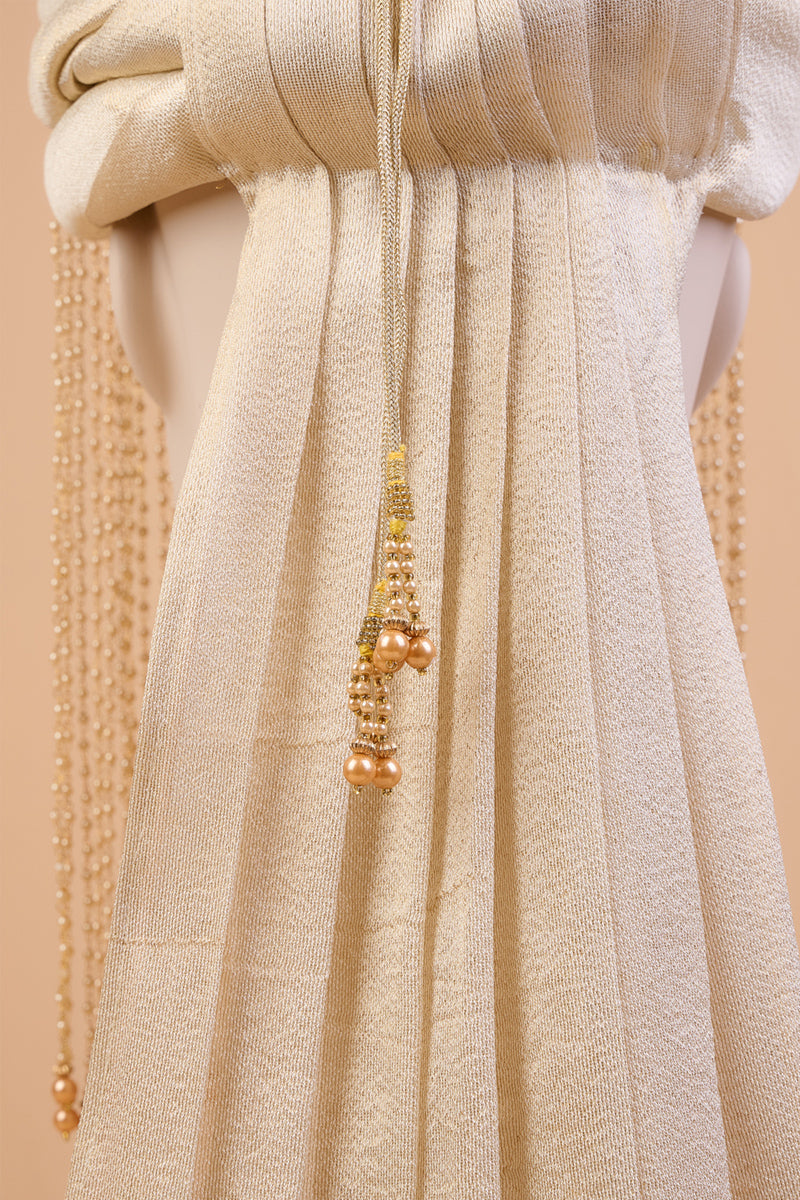 Gold Embroidered Sehra With Glass Drop Beads